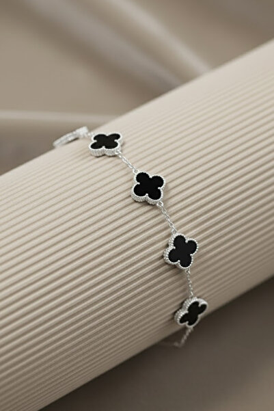 İyyaKee Night Black Onyx Stone Form Detailed Petal Leaf Model Women's Steel B...