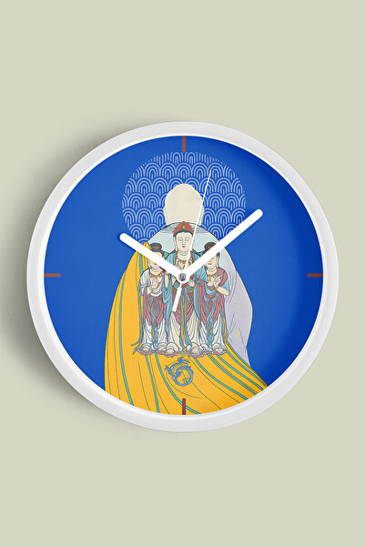 JHAAR Ceas de perete modern Light of Buddha - 42 cm - Carcasă albă cu sticlă ...