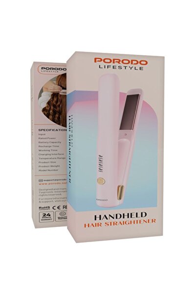 porodo Lifestyle Handheld Hair Straightener – Smart Temp Control, Type-C, 2600mAh, Pink