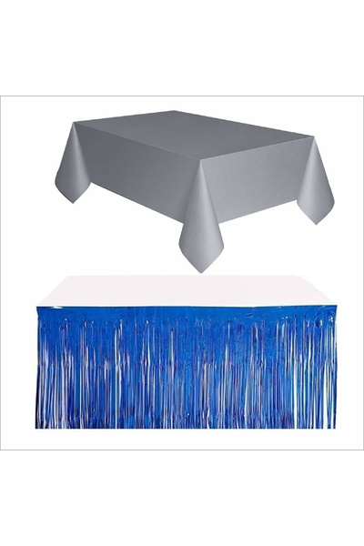 ZENVİVA Silver Tablecloth, Navy Blue Table Skirt