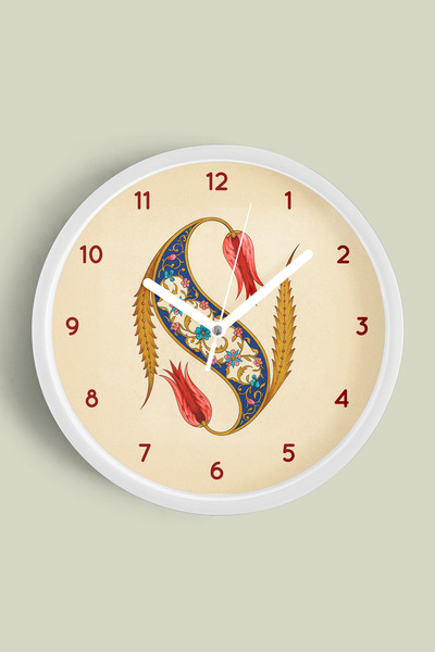 JHAAR Hat Sanatı Motifli Osmanlı Desenli Klasik İslami Modern Duvar Saati - 25cm - Önü Camlı Beyaz Kasa