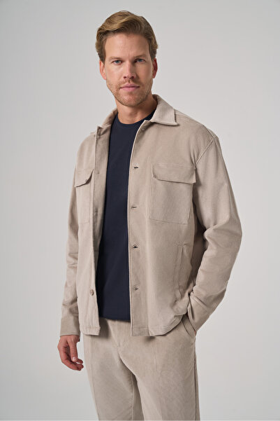 Morven Men's Stone Trend Double Pocket Velvet Shirt Jacket