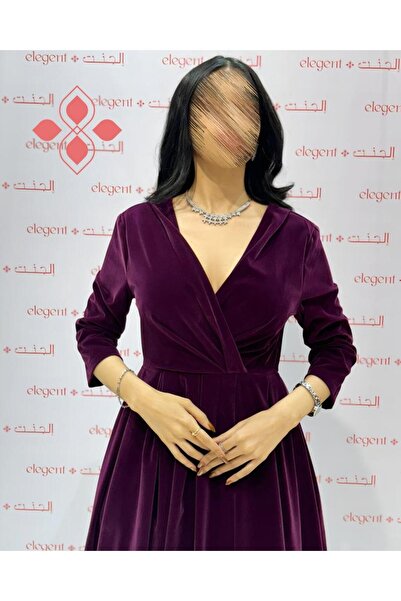Elegent Long purple velvet dress with an elegant wrap design