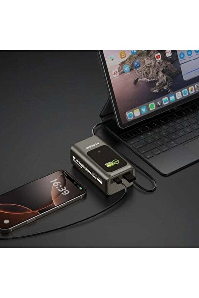 porodo 10000mAh Mini Power Bank with Real-Time Display / PD 35W, QC 22.5 - Grey