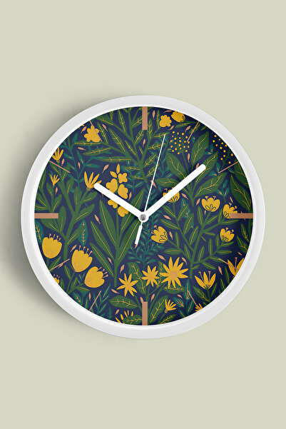 JHAAR Yellow Flower Patterned Botanical Modern Wall Clock - 42cm - White Case...
