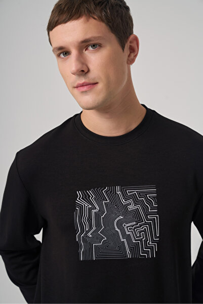 Morven Ανδρικό φούτερ με λαιμόκοψη μαύρο Trend με τύπωμα