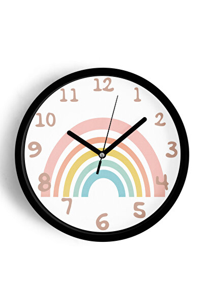JHAAR Ceas de perete pentru camera copiilor cu design modern Curcubeu Pastel ...