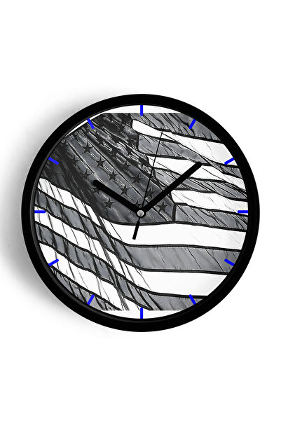 JHAAR ساعة حائط حديثة بتصميم العلم الأمريكي باللونين الأسود والأبيض - 30 سم -...