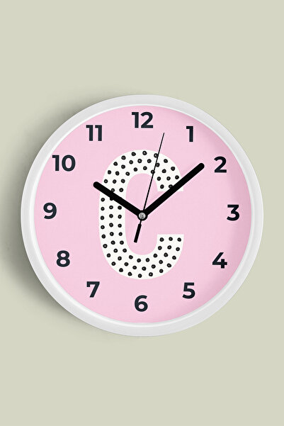 JHAAR Ceas de perete pentru camera fetelor cu litera C - 42cm - Carcasă albă ...