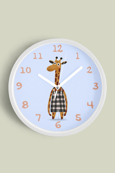 JHAAR Ceas de perete pentru camera copiilor cu ilustrație cu girafă drăguță -...
