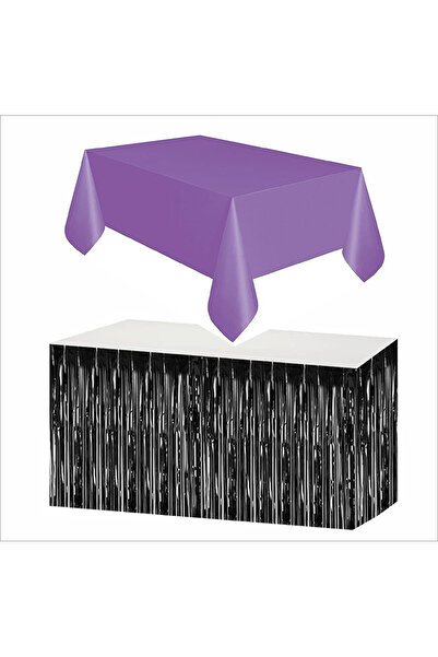 ZENVİVA Purple Tablecloth, Black Table Skirt, 1 Piece Black Backdrop, 1 Piece Purple Backdrop
