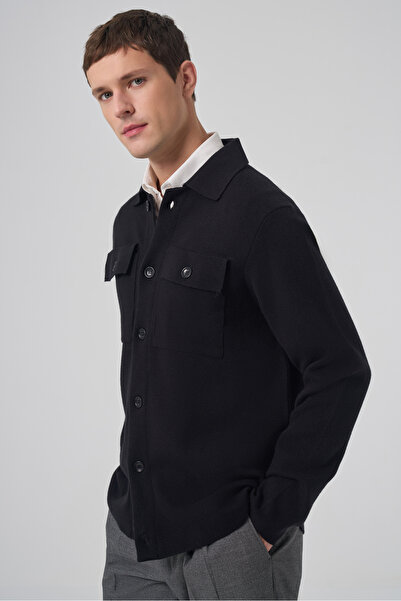 Morven Men's Black Trendy Buttoned Cardigan with Flap Pockets