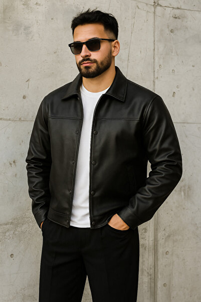 BM BALANCEMODA Erkek Siyah Deri Ceket