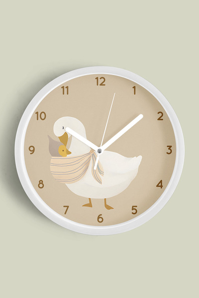 JHAAR Sevimli Anne - Bebek Kaz Modern Çocuk Odası Duvar Saati - 30cm - Önü Ca...