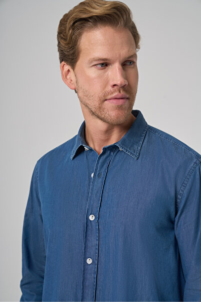 Morven Men's Indigo Trend Dynamic Fit Denim Shirt