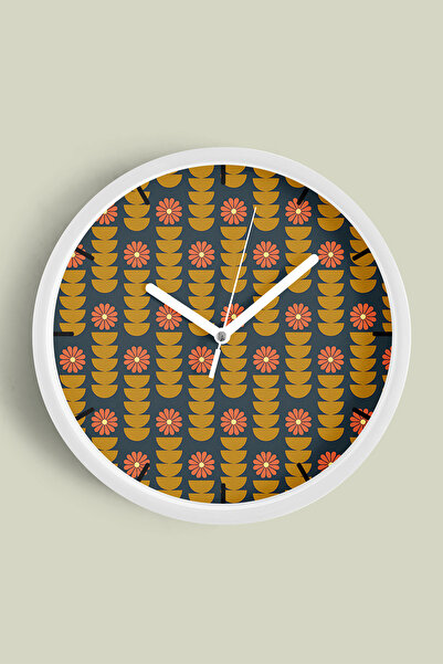 JHAAR Modern Wall Clock with Geometric Patterns and Floral Design - 42cm - Wh...