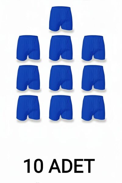 enmodaiçgiyim 10 Pieces Cobalt Blue 100% Cotton Comfortable Cut Men's Long Underwear Boxer