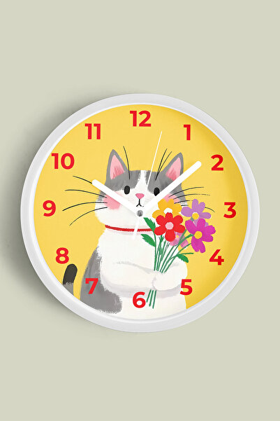 JHAAR Ceas de perete pentru camera copiilor cu pisică drăguță - 35cm - Carcas...