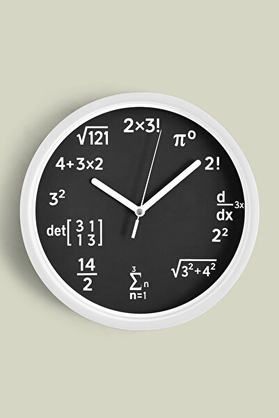 JHAAR Matematik Dehası Tasarım Modern Duvar Saati - 25cm - Önü Camlı Beyaz Ka...