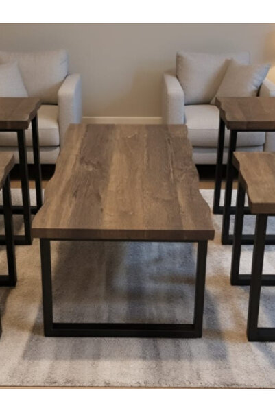 BEC59 Wooden coffee table set (5 pieces) - Modern square design and metal frame