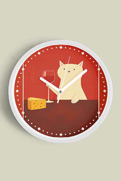 JHAAR ساعة حائط حديثة بتصميم قطة - 35 سم - هيكل أبيض مع زجاج أمامي - آلية صامتة