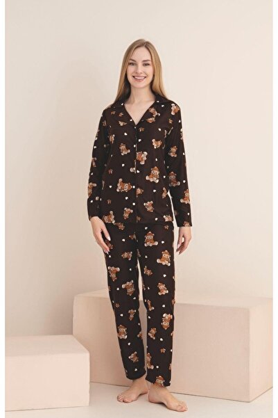 embody Women's buttoned pyjamas brown Christmas gift 5013
