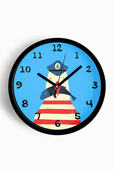 JHAAR Ceas de perete pentru camera copiilor cu pescăruși, pesci și ilustrații...