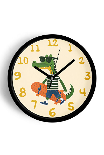 JHAAR Ceas de perete modern pentru camera copiilor cu crocodil drăguț care fa...