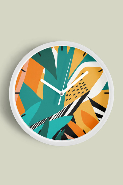 JHAAR Ceas de perete cu design modern - 42 cm - Carcasă albă cu sticlă fronta...