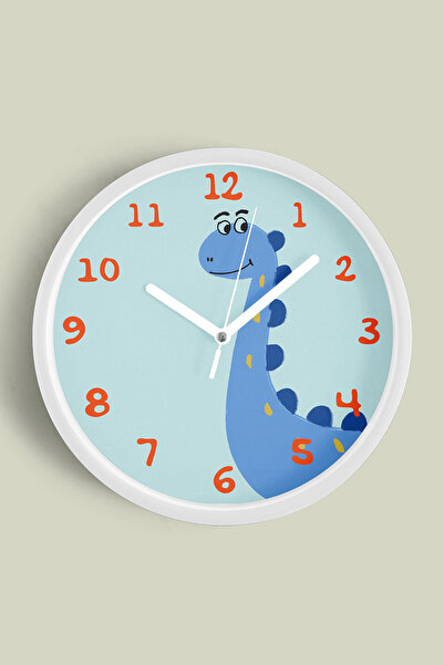 JHAAR Sevimli Dinozor Çizimli Çocuk Odası Duvar Saati - 25cm - Önü Camlı Beya...