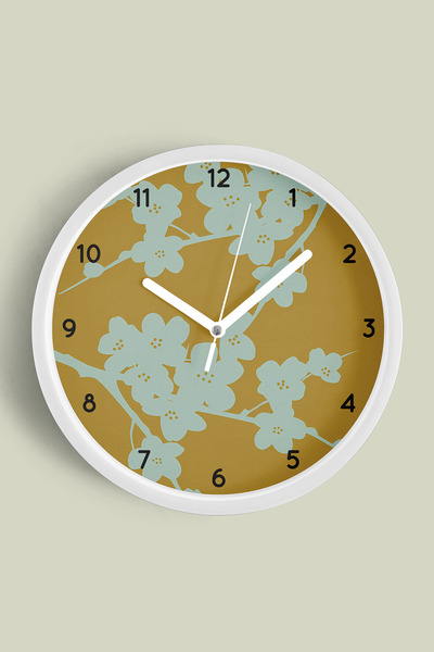 JHAAR Ceas de perete cu design modern, flori abstracte - 42 cm - Carcasă albă...
