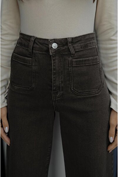 Havoş Brown Wide Leg Jeans with Square Pockets on the Front