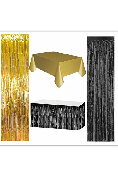 ZENVİVA Gold Tablecloth, Black Table Skirt, 1 Piece Gold Backdrop, 1 Piece Black Backdrop