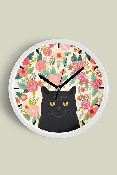 JHAAR ساعة حائط حديثة بتصميم قطة - 30 سم - هيكل أبيض مع واجهة زجاجية - آلية ص...