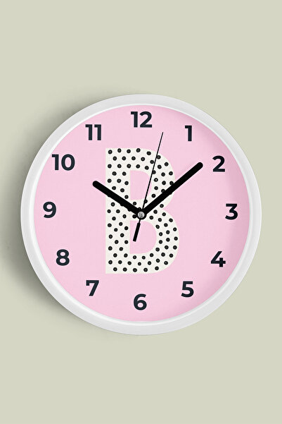 JHAAR Ceas de perete pentru camera fetelor cu litera B - 42cm - Carcasă albă ...