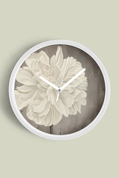 JHAAR Soyut Bohem Çiçek Modern Tasarım Duvar Saati - 25cm - Önü Camlı Beyaz K...