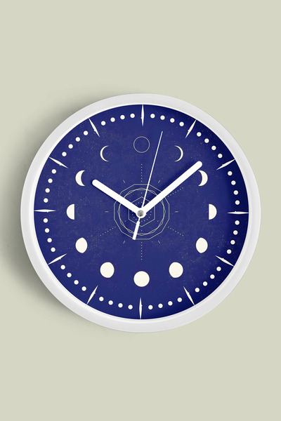 JHAAR Ceas de perete modern cu design cu fazele lunii - 42 cm - Carcasă albă ...