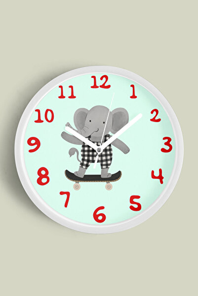 JHAAR Ceas de perete modern pentru camera copiilor cu elefant drăguț care fac...