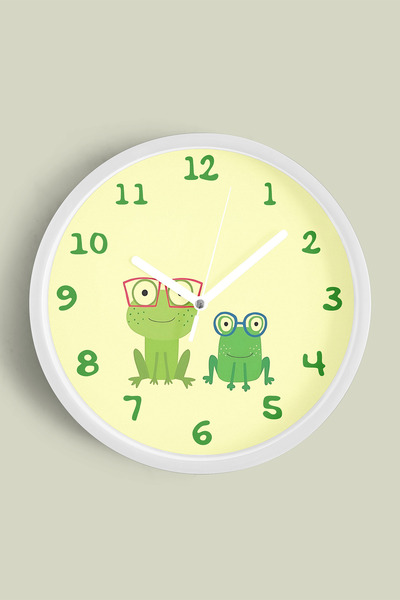 JHAAR Ceas de perete pentru camera copiilor cu broaște și ochelari - 25cm - C...