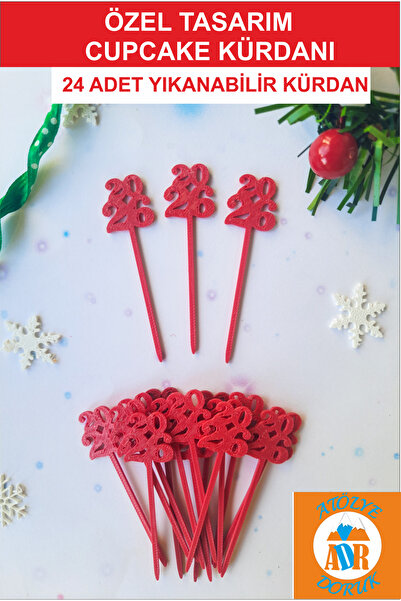 Atolye Doruk New Year Cupcake Toothpick-New Year Table Decoration-2026 Toothpick-2026 Cake Toothpick, 2026 Party Decoration