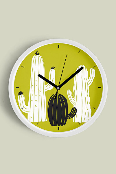 JHAAR Ceas de perete modern Cactus - 42cm - Carcasă albă cu sticlă frontală -...