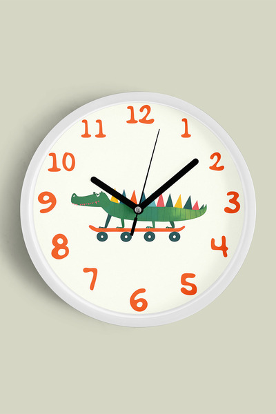 JHAAR Ceas de perete modern pentru camera copiilor cu crocodil drăguț care fa...