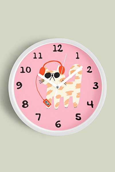 JHAAR Ceas de perete modern cu design pisică care ascultă muzică - Ceas de pe...