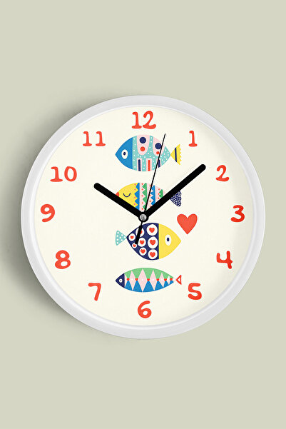JHAAR Ceas de perete pentru camera copiilor cu pești colorați - 30 cm - Carca...