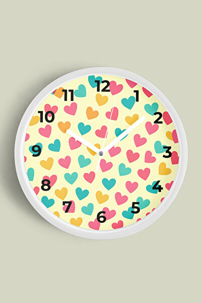 JHAAR ساعة حائط بتصميم عصري مع تفاصيل على شكل قلب - 25 سم - هيكل أبيض مع زجاج...