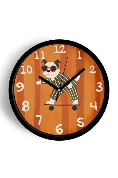 JHAAR ساعة حائط حديثة لغرفة الأطفال على شكل كلب لطيف يرقص على لوح التزلج مع ن...