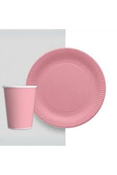 ZENVİVA Pink 8 Plates and 8 Pink Cups