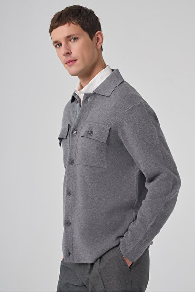 Morven Men's Gray Trendy Buttoned Cardigan with Flap Pockets