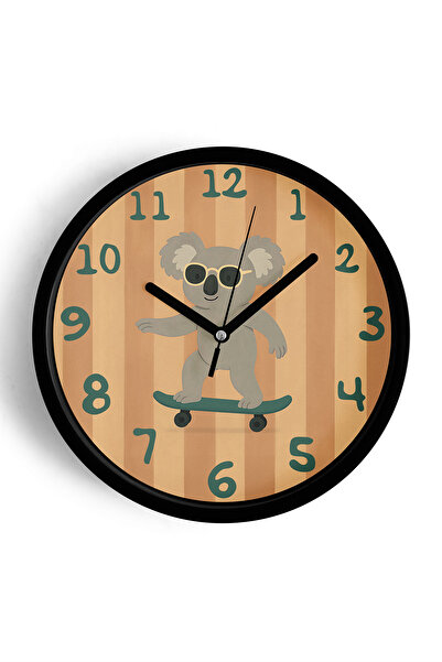 JHAAR ساعة حائط حديثة لغرفة الأطفال على شكل كوالا لطيف يرقص على لوح تزلج مع ن...