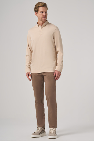 Morven Men's Beige Trend Polo Neck Rayon Sweatshirt